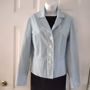 Talbots White/Light Blue Stripe Stresch Women's Blazer. Size 10